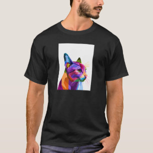 Bunte geometrische abstrakte Tiergrafik Katze T-Shirt