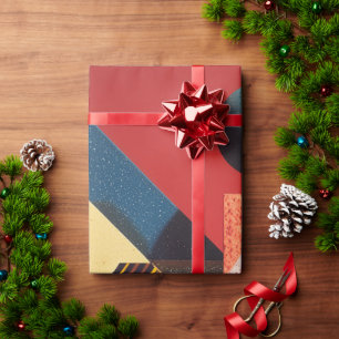 Bunte geometrische Formen auf rotem Hintergrund Geschenkpapier