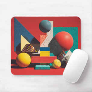 Bunte geometrische Formen auf rotem Hintergrund Mousepad