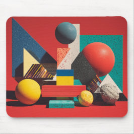 Bunte geometrische Formen auf rotem Hintergrund Mousepad