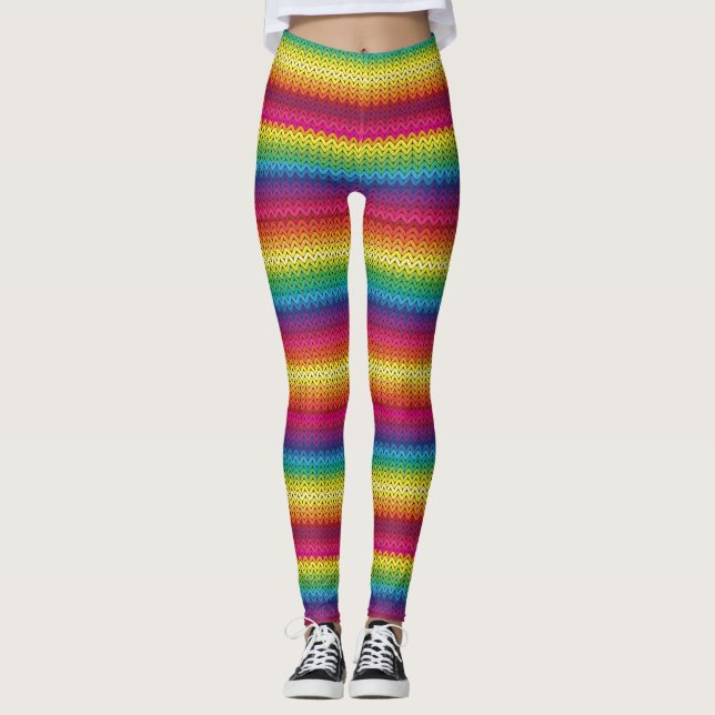 Bunte gestrickte Regenbogen-Effekt-Leggings Leggings (Vorderseite)