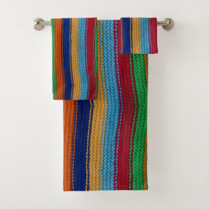 Bunte gestrickte Streifen Badhandtuch Set