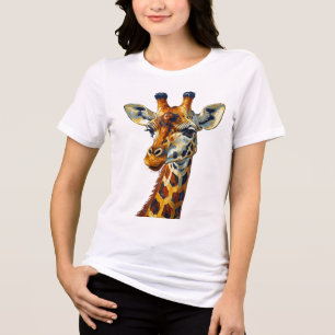 Bunte Giraffen-Porträt-Ölgemälde-Kunst Tri-Blend Shirt