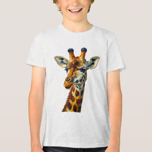 Bunte Giraffen-Porträt-Ölgemälde-Kunst Tri-Blend Shirt