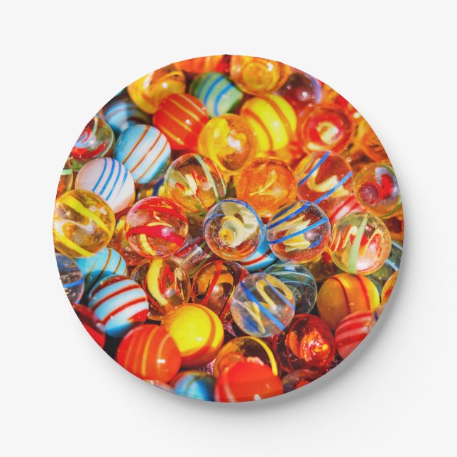 Bunte Glasmurmeln Pappteller (Vorderseite)