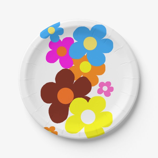 Bunte glückliche Blumen Pappteller (Vorderseite)