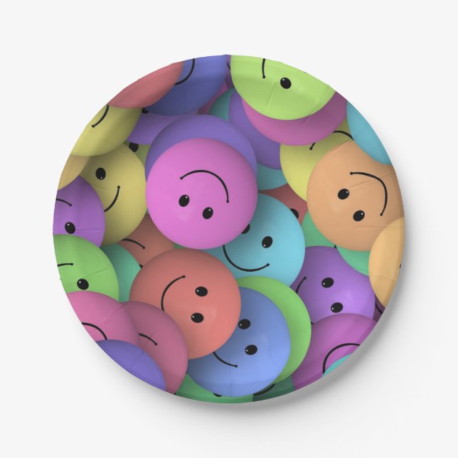 Bunte Glückliche Gesichter Emoji Pappteller (Vorderseite)