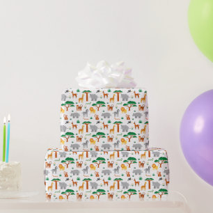 Bunte glückliche wilde Tiere in der Savanne Geschenkpapier