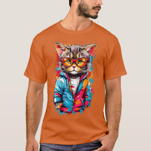 Bunte Graffiti-Katze mit Brille T-Shirt