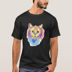Bunte Grafik eines Katzen-Wasserfarbenporträts T-Shirt