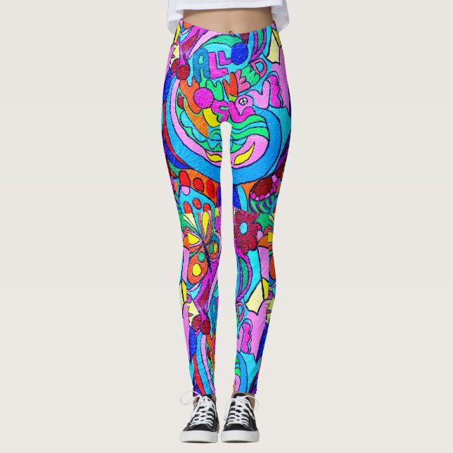 bunte groovy psychedelische Liebe Leggings (Vorderseite)