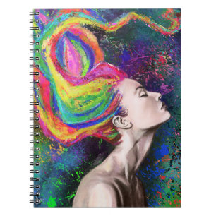 Bunte Haarfrau Notizbuch - Malerei Kunst Notizblock