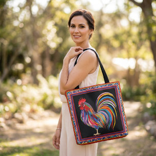 Bunte Hahn-Tragetasche mit lebendiger Kunst und Ge