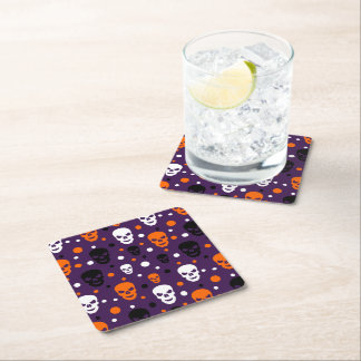 Bunte Halloween-Skulls Polka Dots Muster Rechteckiger Pappuntersetzer