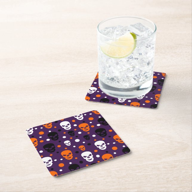 Bunte Halloween-Skulls Polka Dots Muster Rechteckiger Pappuntersetzer (Vor Ort)