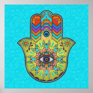 Bunte Hamsa Hand mit Paisley Poster