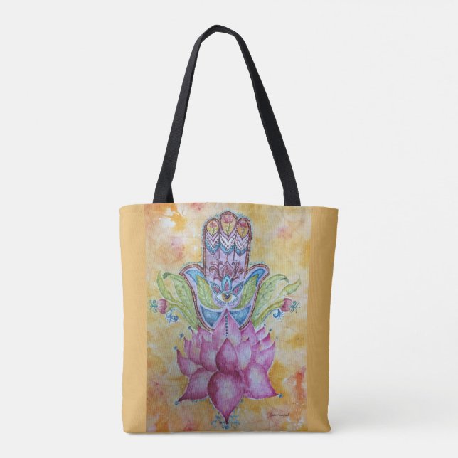 Bunte Hamsa Watercolor-Kunst-Tasche (Rückseite)