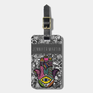 Bunte Hand gezeichnete Hamsa Hand Gepäckanhänger