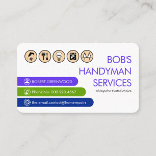 Bunte Handwerker-Tabs für Heimreparaturen Visitenkarte