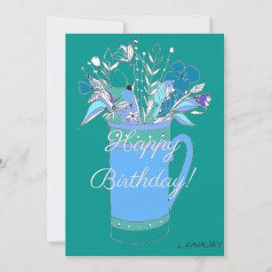 Bunte Happy Birthday Blumen in Tasse  Feiertagskarte