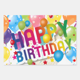 Bunte Happy Birthday-Geschenkverpackung aus Flachf Geschenkpapier Set