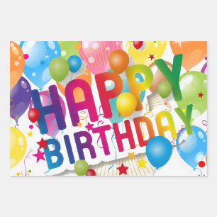 Bunte Happy Birthday-Geschenkverpackung aus Flachf Geschenkpapier Set