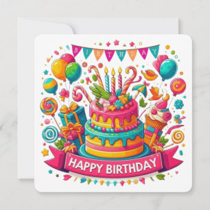 Bunte Happy Birthday-Torten-Feier Einladung