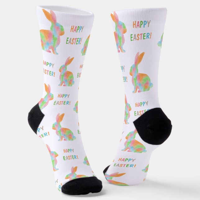 Bunte Hasen Muster Mit Fröhlichem Ostertxt Socken (Gewinkelt)