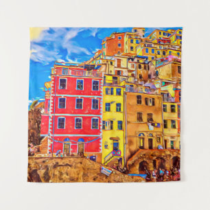 Bunte Häuser in Cinque Terre, Italien betrachten. Wandteppich