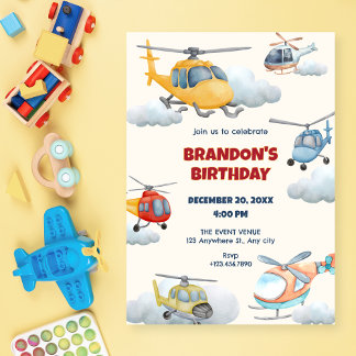 Bunte Helikopter zum Geburtstag Einladung