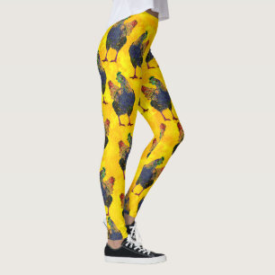 Bunte Henne auf Gelb - Leggings