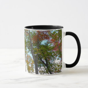 Bunte Herbstblätter in die Höhe blickend Tasse
