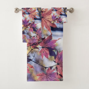 Bunte Herbstblätter mit Herbstfarben Aquarell Badhandtuch Set