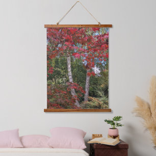 Bunte Herbstblätter und Bäume Wandteppich Mit Holzrahmen