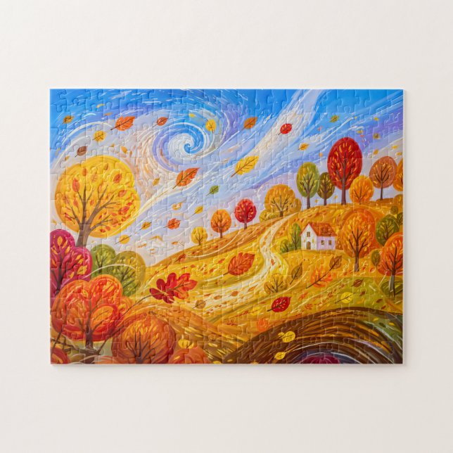 Bunte Herbstblätter wirbeln im Wind Puzzle (Horizontal)