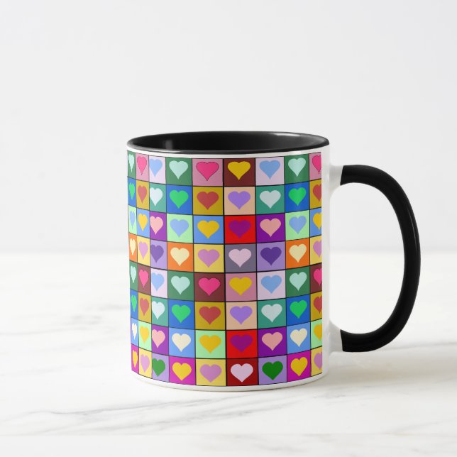 Bunte Herz-Quadrate Tasse (Rechts)