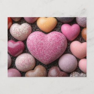 Bunte Herzen aus Zucker Valentinstag Postkarte