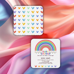 Bunte Herzen treffen Retro-Regenbogen-Baby-Party Begleitkarte