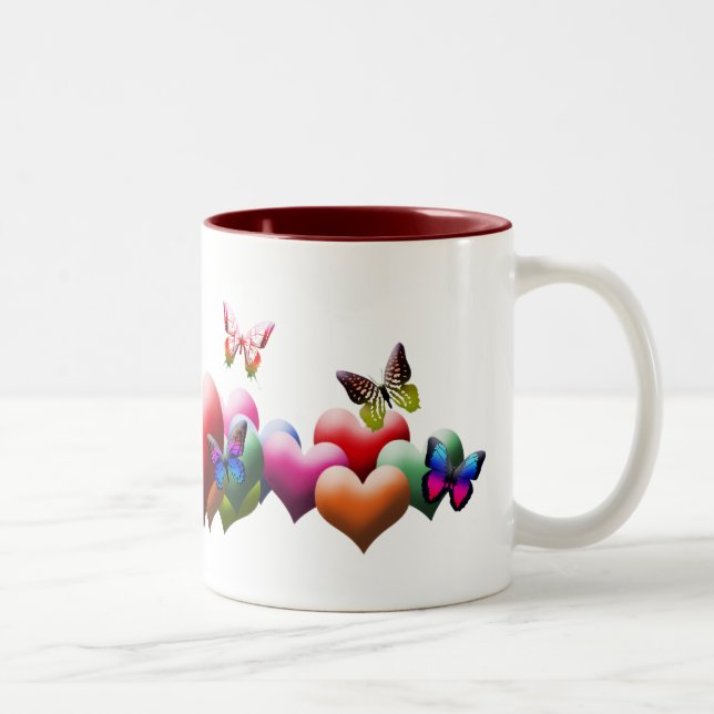 Bunte Herzen u. Schmetterlings-Tasse Zweifarbige Tasse (Rechts)