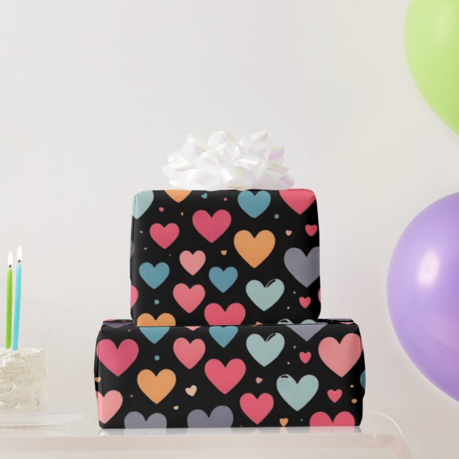 Bunte Herzen Valentinstag Geschenkpapier (Partygeschenke)