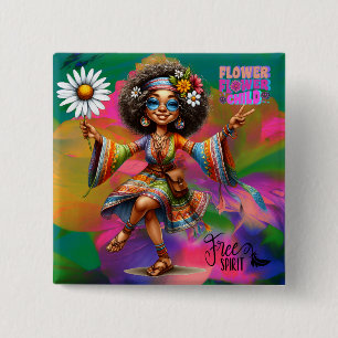 Bunte-Hippie-Chic-Blumen-Knopf Button