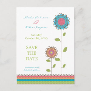 Bunte hohe Blumen-Save the Date Postkarte