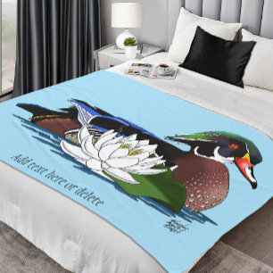 Bunte Holzente Wasserlilie Wildtier Blau  Fleecedecke