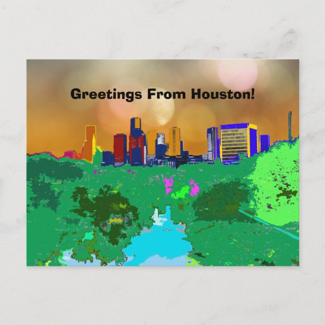 Bunte Houston City Skyline Souvenir Grüße Postkarte (Vorderseite)
