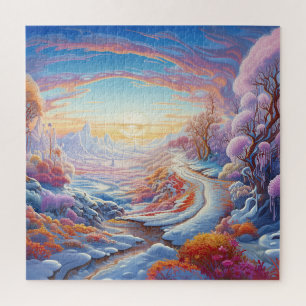 Bunte Hübsche Schneewinter Bäume Naturansicht Puzzle