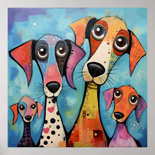 Bunte Hunde Abstract Art Print, Poster (Vorne)