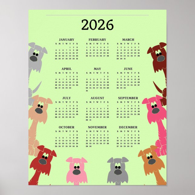 Bunte Hunde Design 2026 Kalenderposter Poster (Vorne)