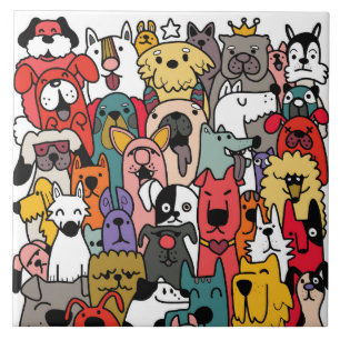 Bunte Hunde-Doodles-Kunst Fliese