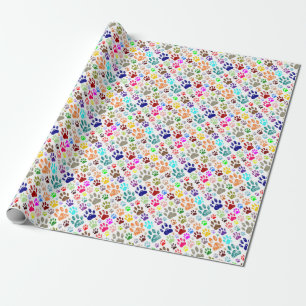 Bunte Hundepfotenabdrücke in Distressed-Optik Geschenkpapier