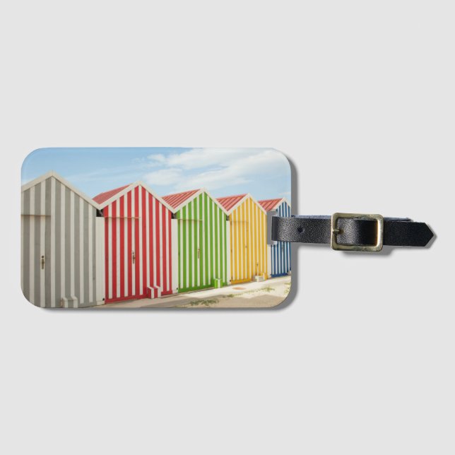 Bunte Hütten auf Strand Gepäckanhänger (Vorderseite (Horizontal))